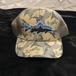 Patagonia Camouflage Trucker Hat with Fish Patch